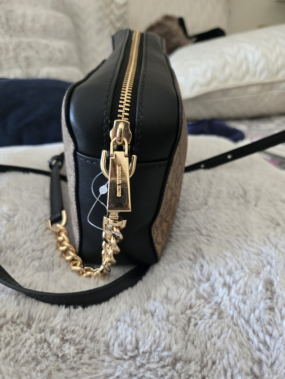 Michael Kors Brown Logo Crossbody with Black and Cream Center Stripe - Picture 2 of 7
